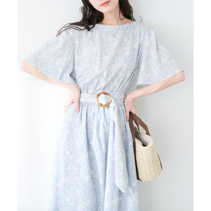 【natural couture】フレア袖太ベルトワンピース | NICE CLAUP / OLIVE des OLIVE　OUTLET | 詳細画像1 