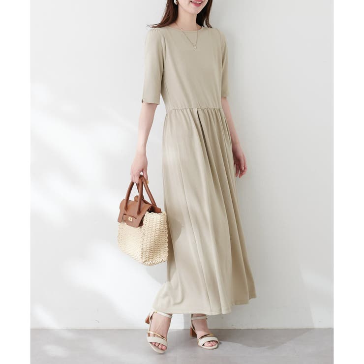 ドロストリボンデザインワンピース コットントロピカルドロストリボン