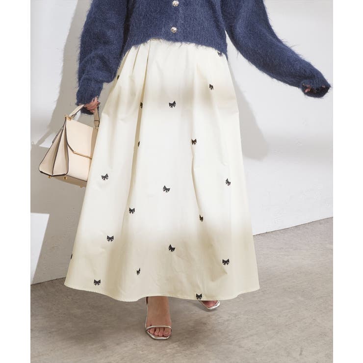 【natural couture】リボン刺繍タックフレアスカート | NICE CLAUP / OLIVE des OLIVE　OUTLET | 詳細画像5 