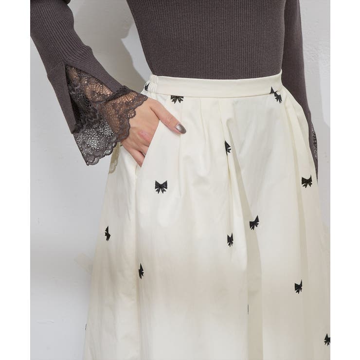 【natural couture】リボン刺繍タックフレアスカート | NICE CLAUP / OLIVE des OLIVE　OUTLET | 詳細画像12 