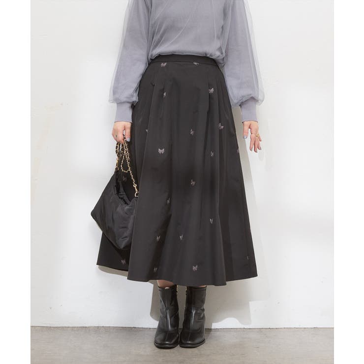 【natural couture】リボン刺繍タックフレアスカート | NICE CLAUP / OLIVE des OLIVE　OUTLET | 詳細画像18 