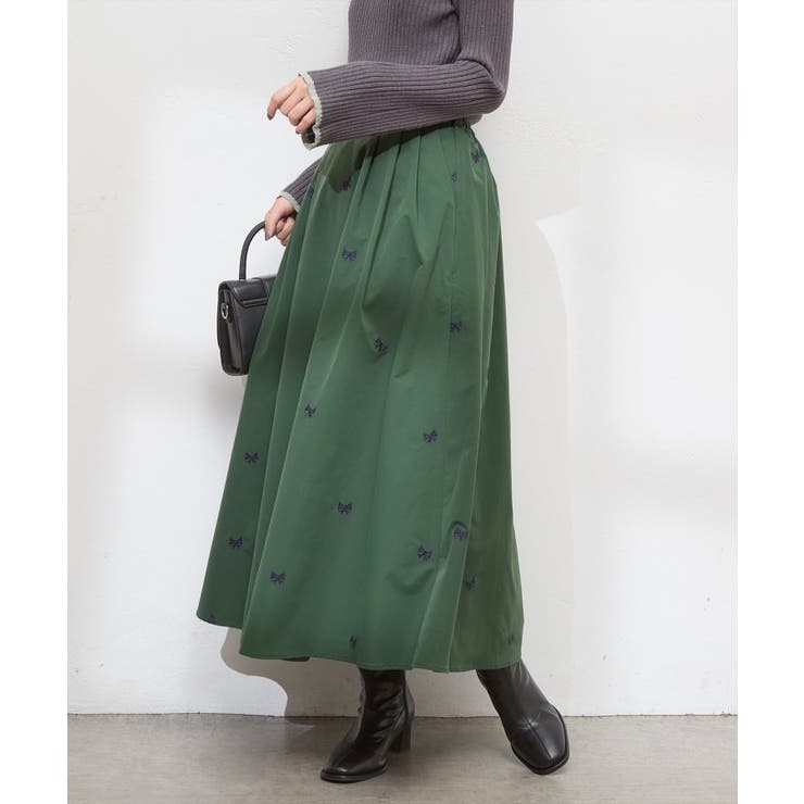 【natural couture】リボン刺繍タックフレアスカート | NICE CLAUP / OLIVE des OLIVE　OUTLET | 詳細画像24 