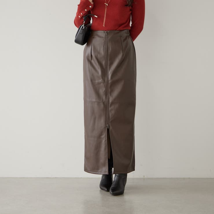 natural couture】フェイクレザーWジップタイトスカート[品番