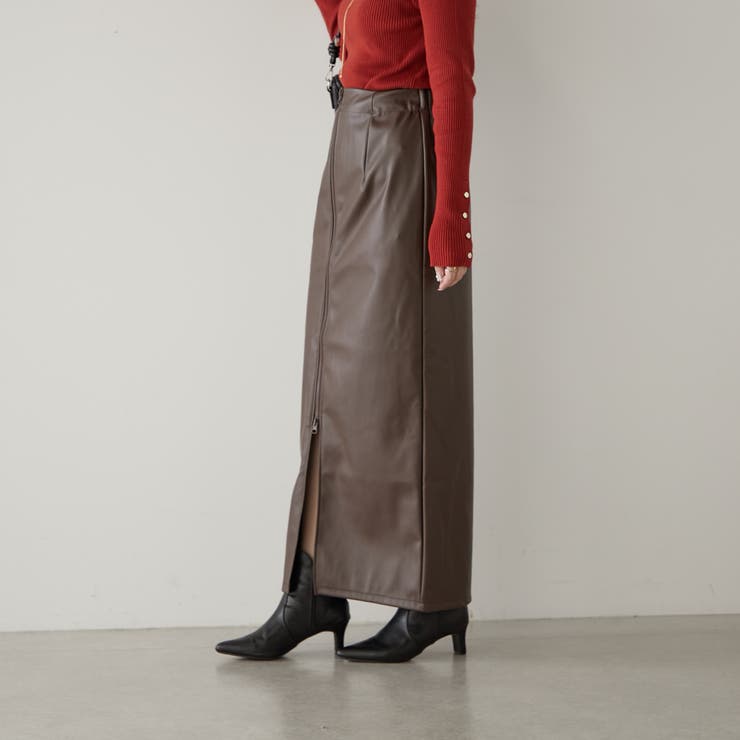 Drawer ドゥロワー サイドジップ レザー タイトスカート 36 AZUL BY MOUSSY | フェイクレザーZIPタイトスカート (スカート