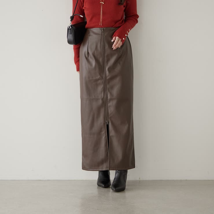 natural couture】フェイクレザーWジップタイトスカート[品番