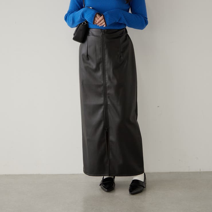 natural couture】フェイクレザーWジップタイトスカート[品番