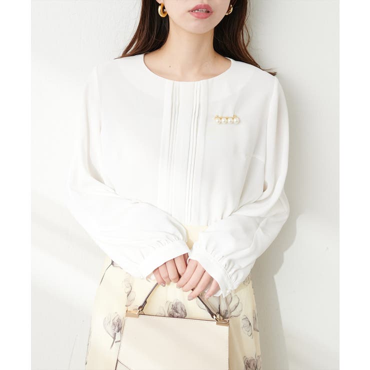 natural couture】ゴールドバー付き袖くしゅ2WAYブラウ…[品番 