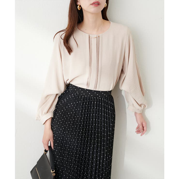 natural couture】ゴールドバー付き袖くしゅ2WAYブラウ…[品番 