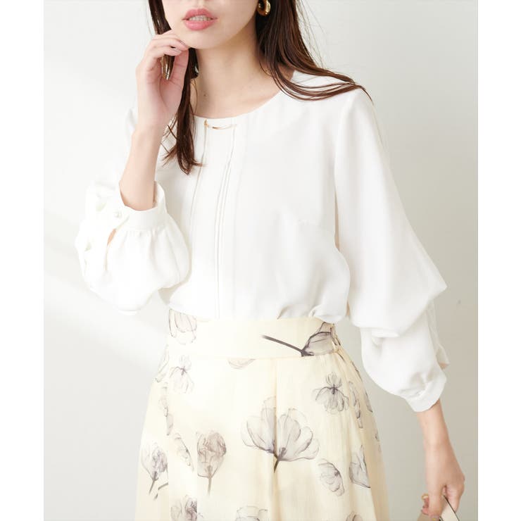 natural couture】ゴールドバー付き袖くしゅ2WAYブラウ…[品番 
