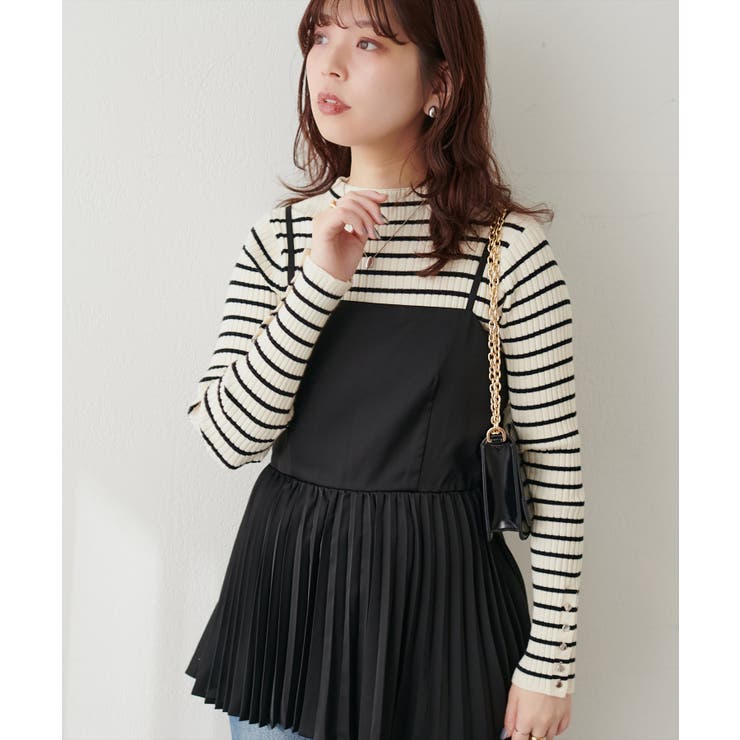 ブラック | 【natural couture】細プリーツキャミブラウス | NICE CLAUP / OLIVE des OLIVE　OUTLET