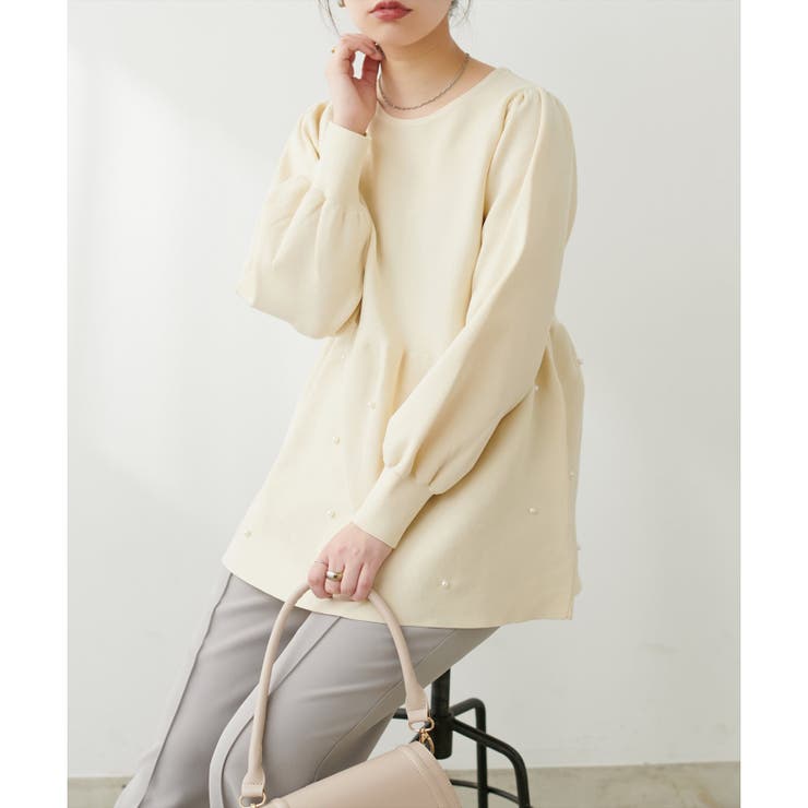 mamamo＞パール付きペプラムニット[品番：NCLW0014811]｜NICE CLAUP 