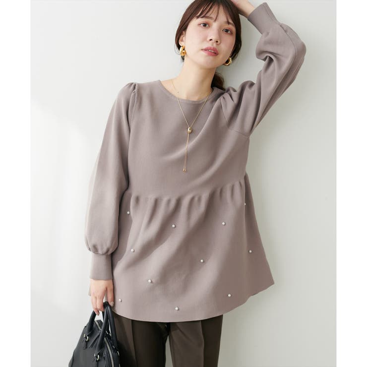 パールカフスペプラムニット mamamo＞パール付きペプラムニット[品番：NCLW0014811]｜NICE