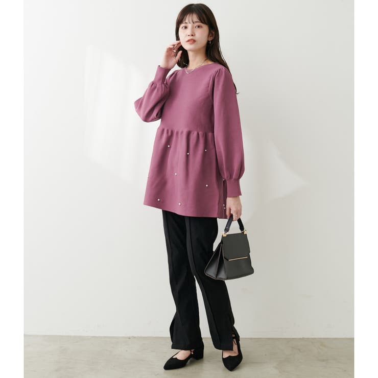 ＜mamamo＞パール付きペプラムニット[品番：NCLW0014811]｜NICE CLAUP / OLIVE des OLIVE　 OUTLET（ナイスクラップ　オリーブデオリーブ　アウトレット）のレディースファッション通販｜SHOPLIST（ショップリスト）