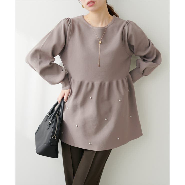 mamamo＞パール付きペプラムニット[品番：NCLW0014811]｜NICE