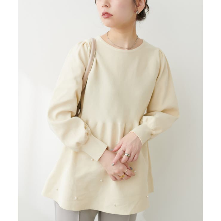 ＜mamamo＞パール付きペプラムニット[品番：NCLW0014811]｜NICE CLAUP / OLIVE des OLIVE　 OUTLET（ナイスクラップ　オリーブデオリーブ　アウトレット）のレディースファッション通販｜SHOPLIST（ショップリスト）