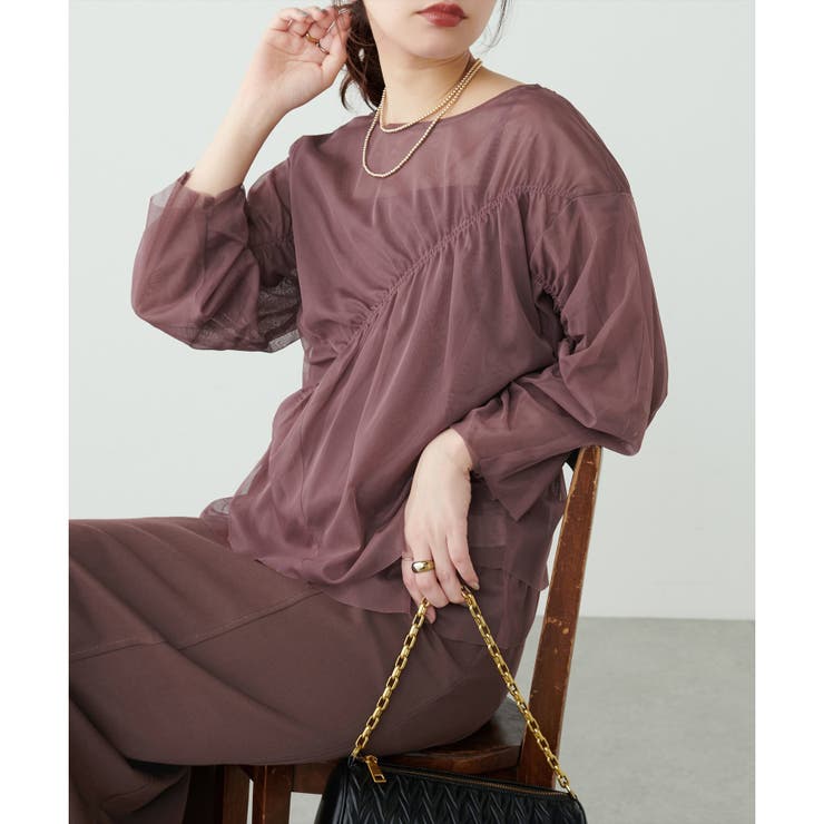 【natural couture】ネットチュールアシメ切替プルオーバー | NICE CLAUP / OLIVE des OLIVE　OUTLET | 詳細画像27 