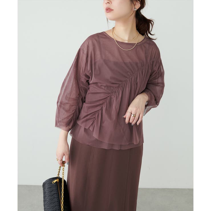 【natural couture】ネットチュールアシメ切替プルオーバー | NICE CLAUP / OLIVE des OLIVE　OUTLET | 詳細画像13 