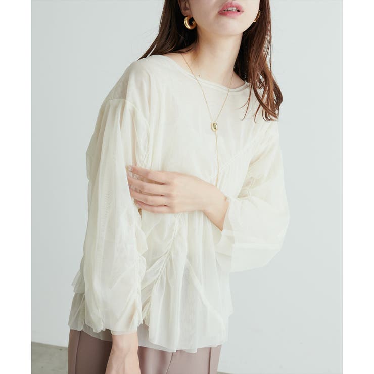 アイボリー | 【natural couture】ネットチュールアシメ切替プルオーバー | NICE CLAUP / OLIVE des OLIVE　OUTLET