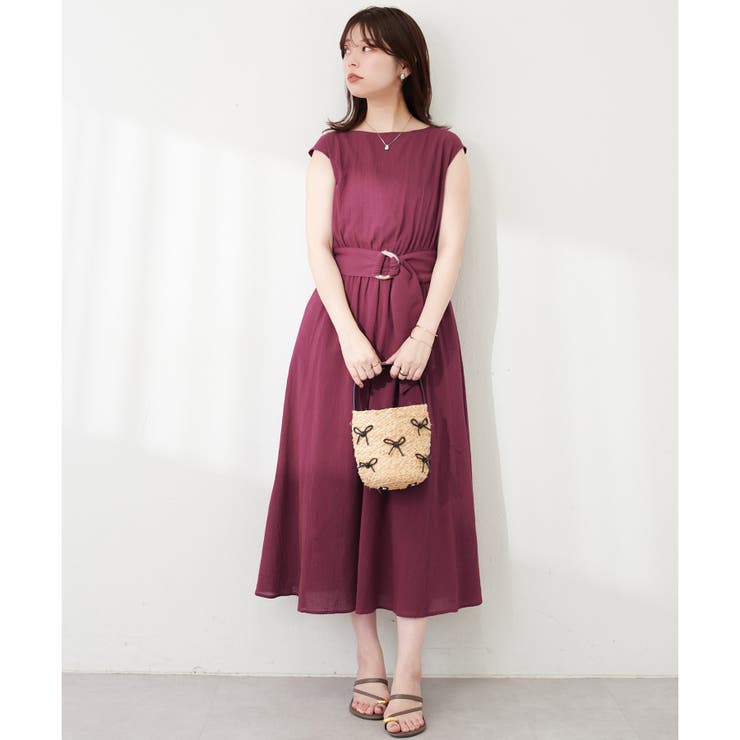 natural couture】べっ甲Dかん太ベルト涼しげワンピース[品番