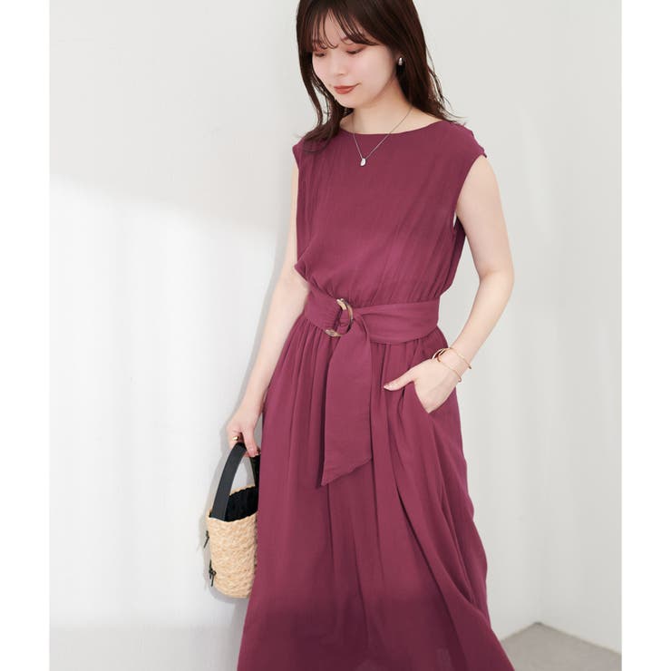 natural couture】べっ甲Dかん太ベルト涼しげワンピース[品番