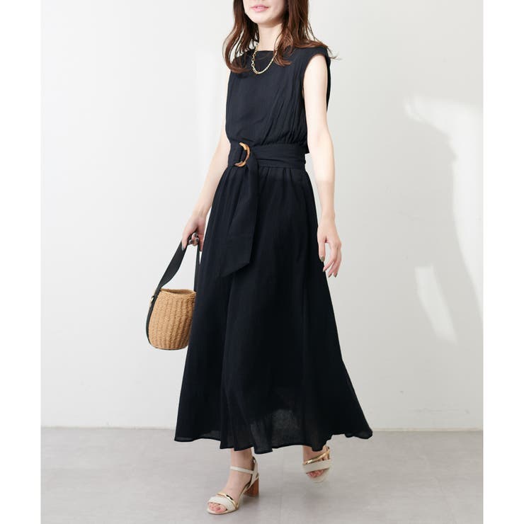 ブラック | 【natural couture】べっ甲Dかん太ベルト涼しげワンピース | NICE CLAUP / OLIVE des OLIVE　OUTLET