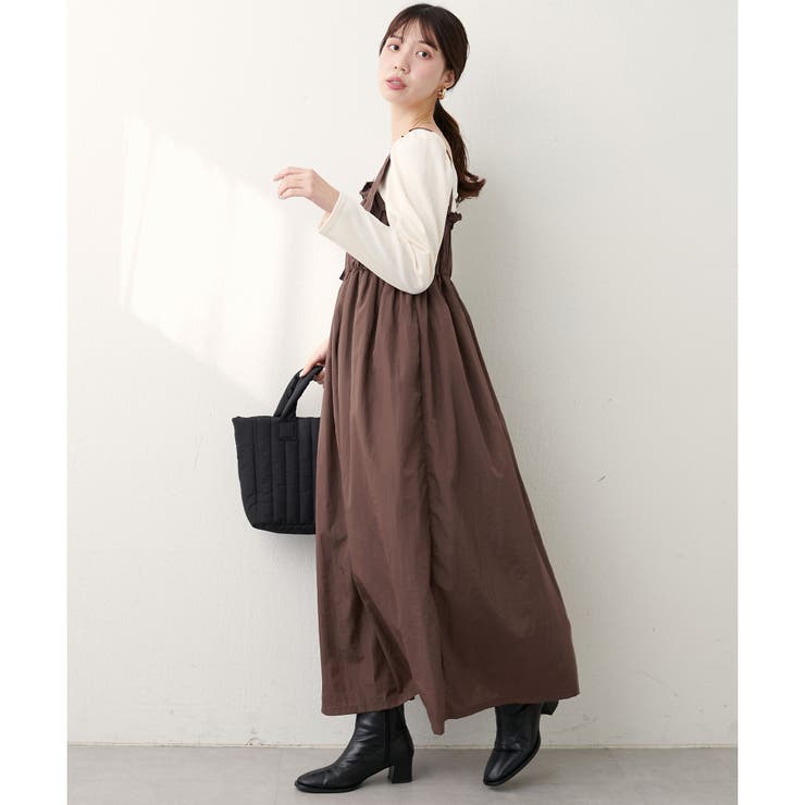 ブラウン | 【natural couture】〈mamamo〉ギャザー切替ボリュームワ… | NICE CLAUP / OLIVE des OLIVE　OUTLET