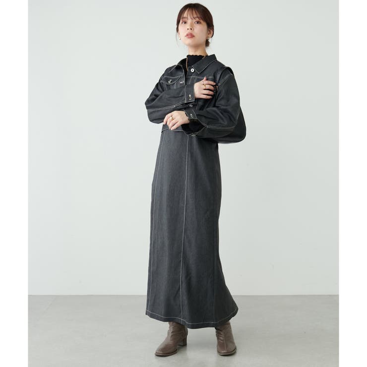 natural couture】デニム風ビスチェキャミワンピース[品番