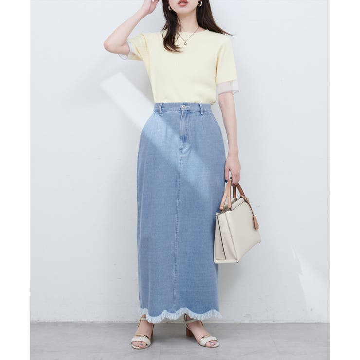 【natural couture】裾フリンジスカラップデニムスカート | NICE CLAUP / OLIVE des OLIVE　OUTLET | 詳細画像3 