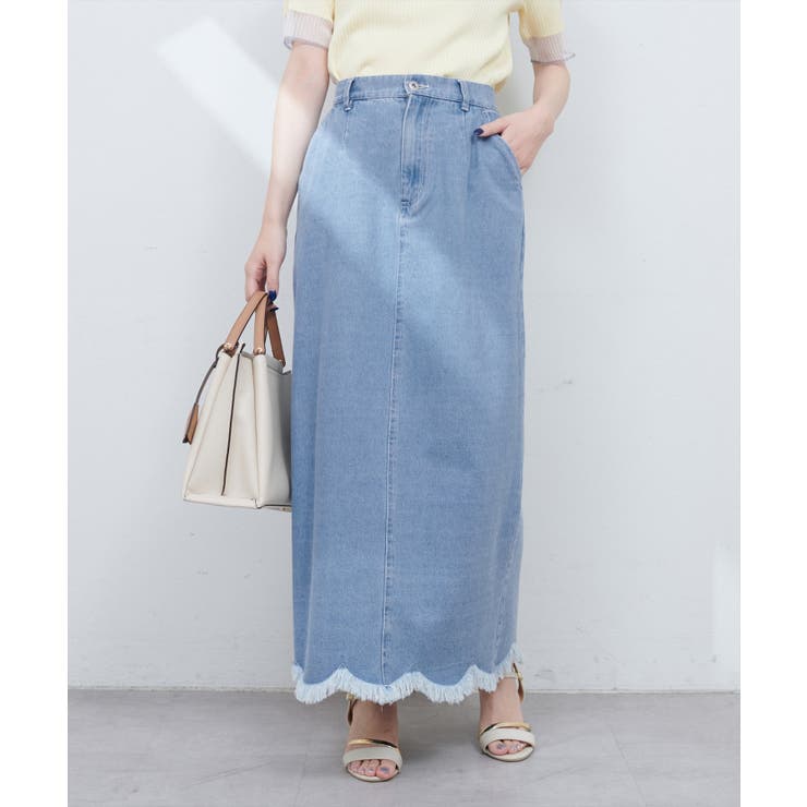 【natural couture】裾フリンジスカラップデニムスカート | NICE CLAUP / OLIVE des OLIVE　OUTLET | 詳細画像4 