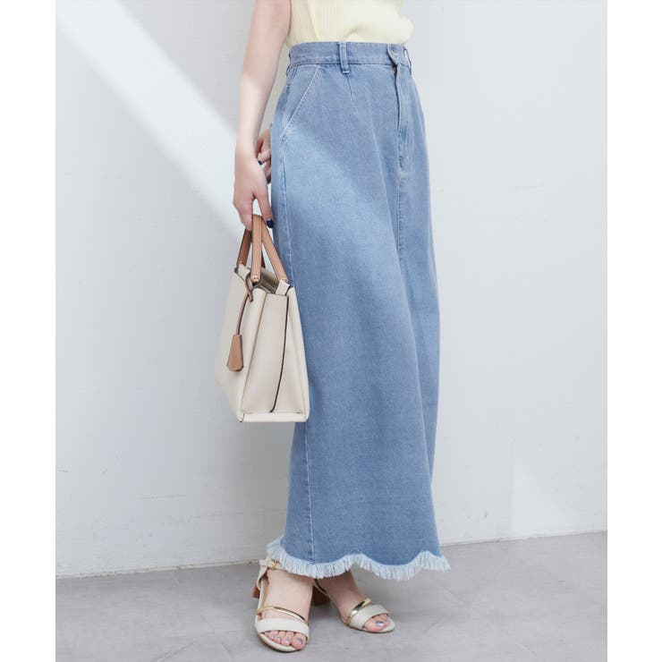 【natural couture】裾フリンジスカラップデニムスカート | NICE CLAUP / OLIVE des OLIVE　OUTLET | 詳細画像6 