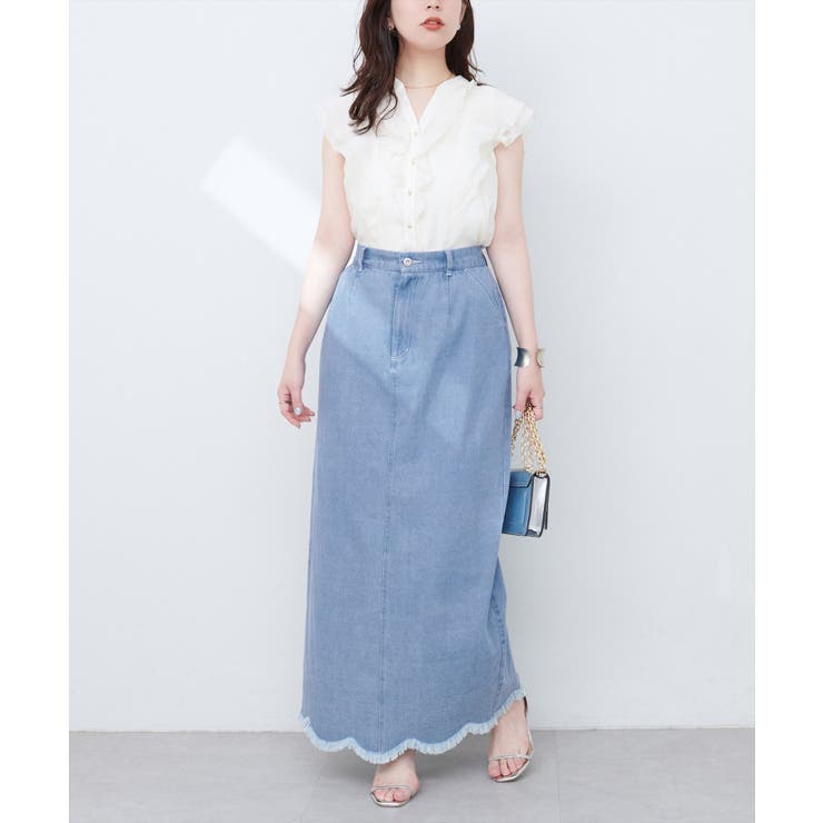 【natural couture】裾フリンジスカラップデニムスカート | NICE CLAUP / OLIVE des OLIVE　OUTLET | 詳細画像7 