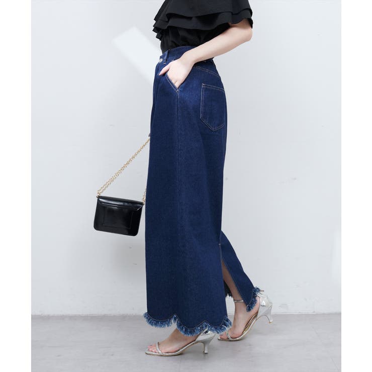 【natural couture】裾フリンジスカラップデニムスカート | NICE CLAUP / OLIVE des OLIVE　OUTLET | 詳細画像22 