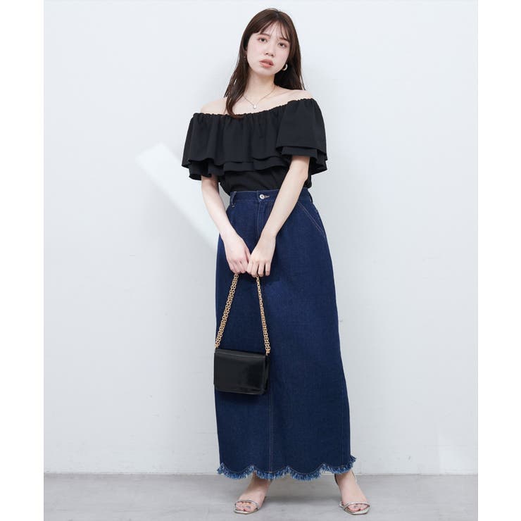 【natural couture】裾フリンジスカラップデニムスカート | NICE CLAUP / OLIVE des OLIVE　OUTLET | 詳細画像23 