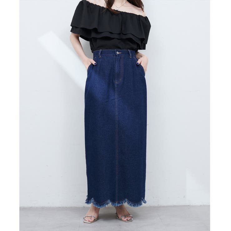 【natural couture】裾フリンジスカラップデニムスカート | NICE CLAUP / OLIVE des OLIVE　OUTLET | 詳細画像28 