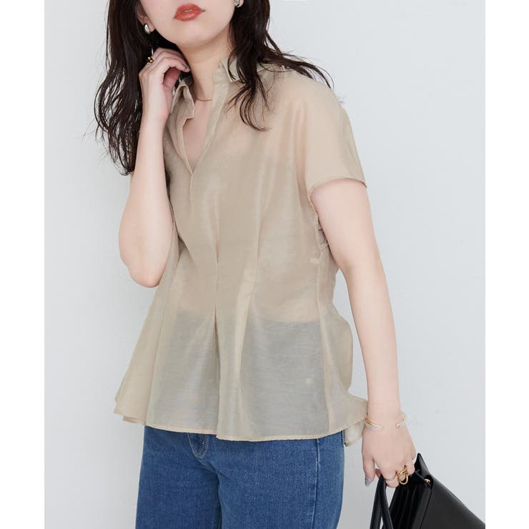 ベージュ | 【natural couture】ワッシャーオーガンジースキッパーブラウ… | NICE CLAUP / OLIVE des OLIVE　OUTLET