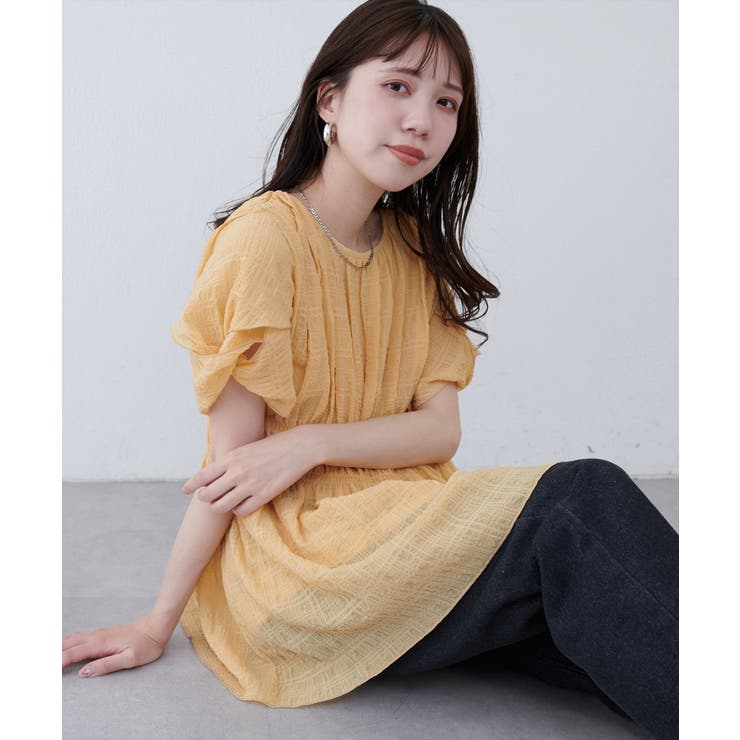 オレンジ | 【natural couture】＜osono＞ねじり袖ペプラムチュニック | NICE CLAUP / OLIVE des OLIVE　OUTLET