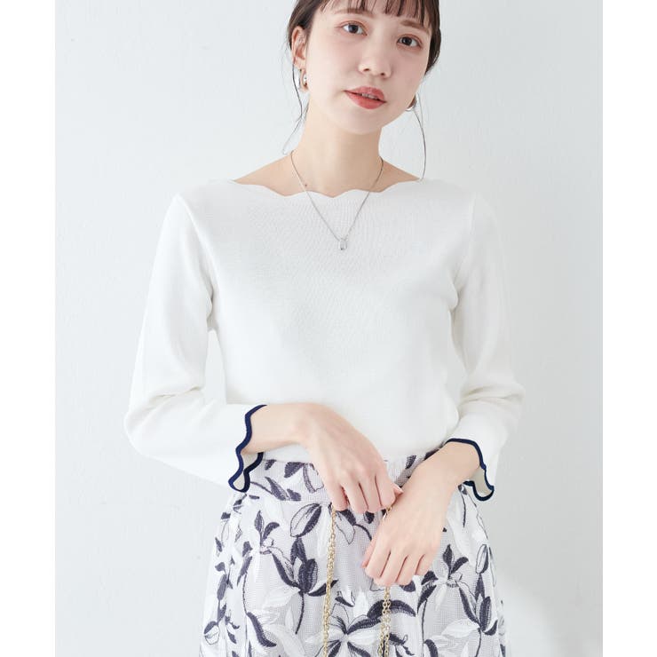 【natural couture】配色スカラップ強撚ニット（7二袖） | NICE CLAUP / OLIVE des OLIVE　OUTLET | 詳細画像2 