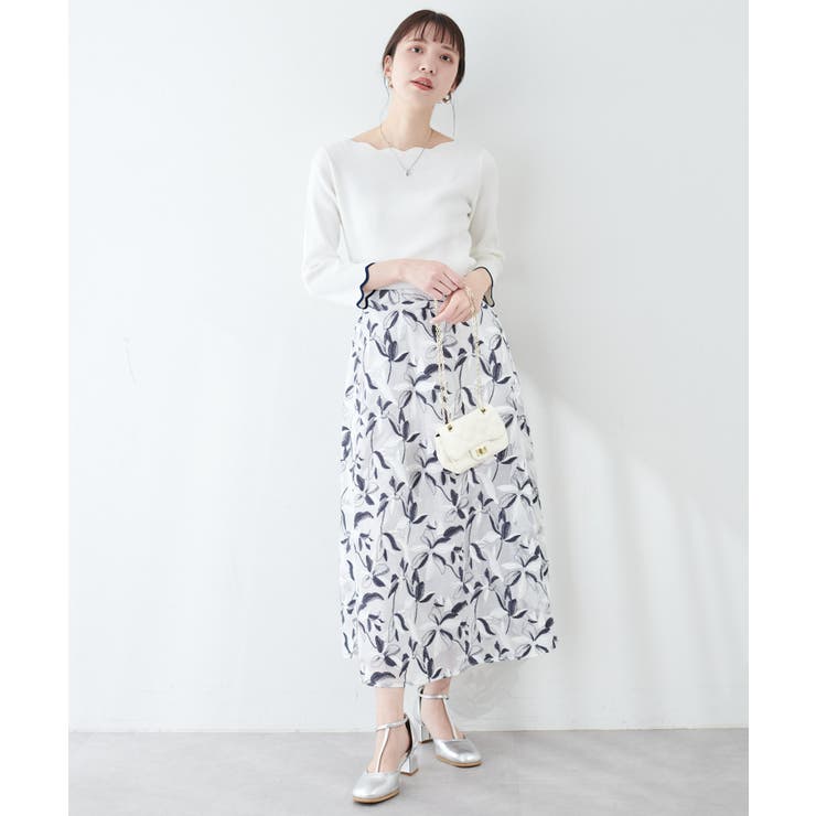 【natural couture】配色スカラップ強撚ニット（7二袖） | NICE CLAUP / OLIVE des OLIVE　OUTLET | 詳細画像4 