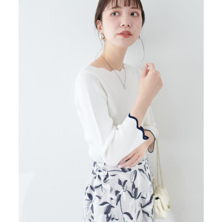 【natural couture】配色スカラップ強撚ニット（7二袖） | NICE CLAUP / OLIVE des OLIVE　OUTLET | 詳細画像5 