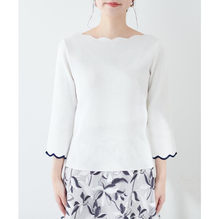 【natural couture】配色スカラップ強撚ニット（7二袖） | NICE CLAUP / OLIVE des OLIVE　OUTLET | 詳細画像6 