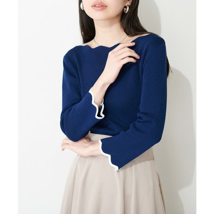 【natural couture】配色スカラップ強撚ニット（7二袖） | NICE CLAUP / OLIVE des OLIVE　OUTLET | 詳細画像14 