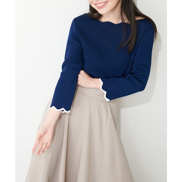 【natural couture】配色スカラップ強撚ニット（7二袖） | NICE CLAUP / OLIVE des OLIVE　OUTLET | 詳細画像15 