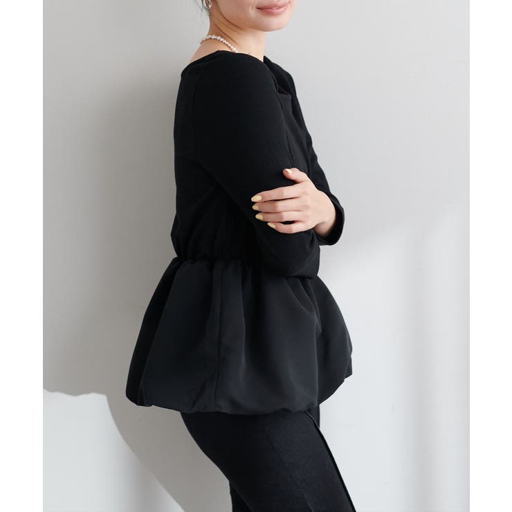 ブラック |  【natural couture】【大人ナチュ】バルーンヘム×リブトップス | NICE CLAUP / OLIVE des OLIVE　OUTLET