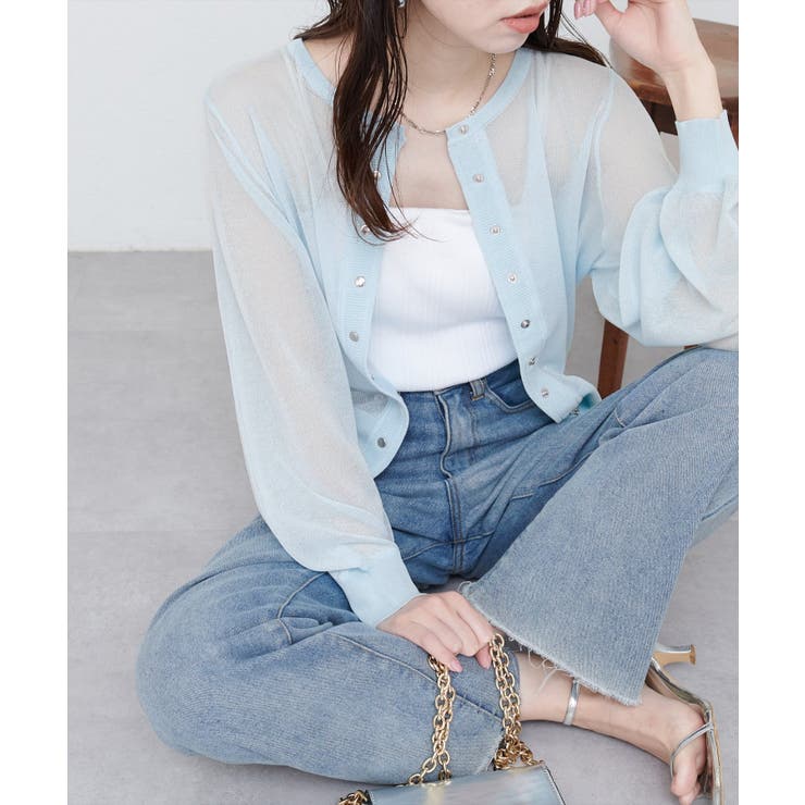 サックス | 【natural couture】ドット釦シアーカーデ | NICE CLAUP / OLIVE des OLIVE　OUTLET