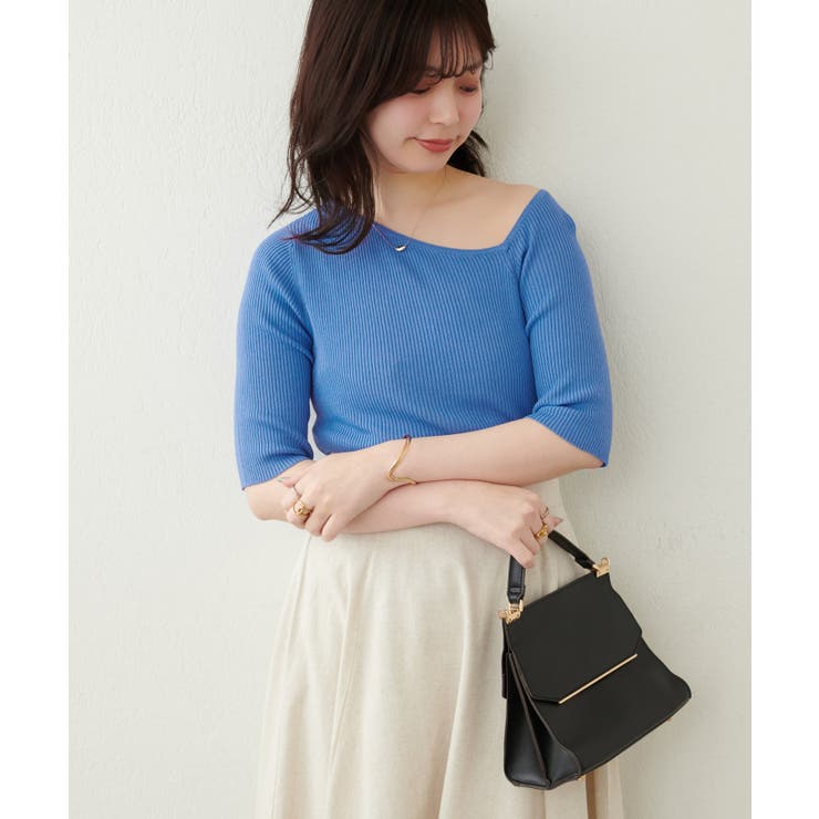 【natural couture】アシメネックリブ半袖ニット | NICE CLAUP / OLIVE des OLIVE　OUTLET | 詳細画像4 