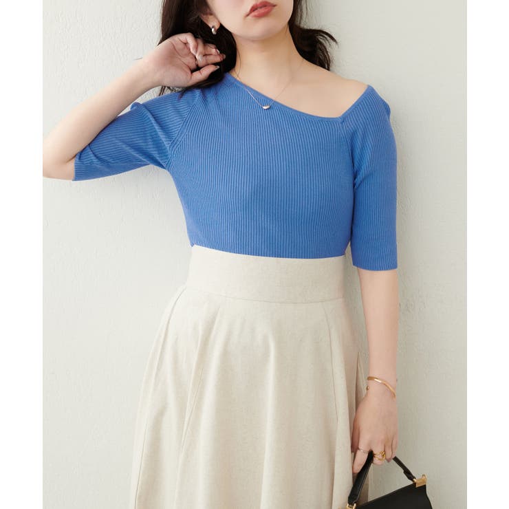 【natural couture】アシメネックリブ半袖ニット | NICE CLAUP / OLIVE des OLIVE　OUTLET | 詳細画像5 