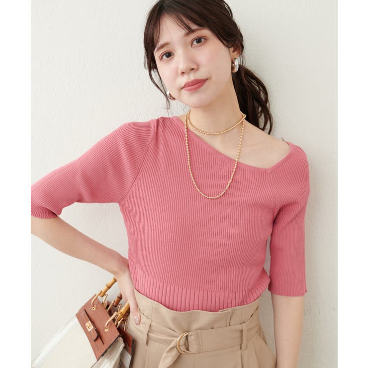 【natural couture】アシメネックリブ半袖ニット | NICE CLAUP / OLIVE des OLIVE　OUTLET | 詳細画像8 