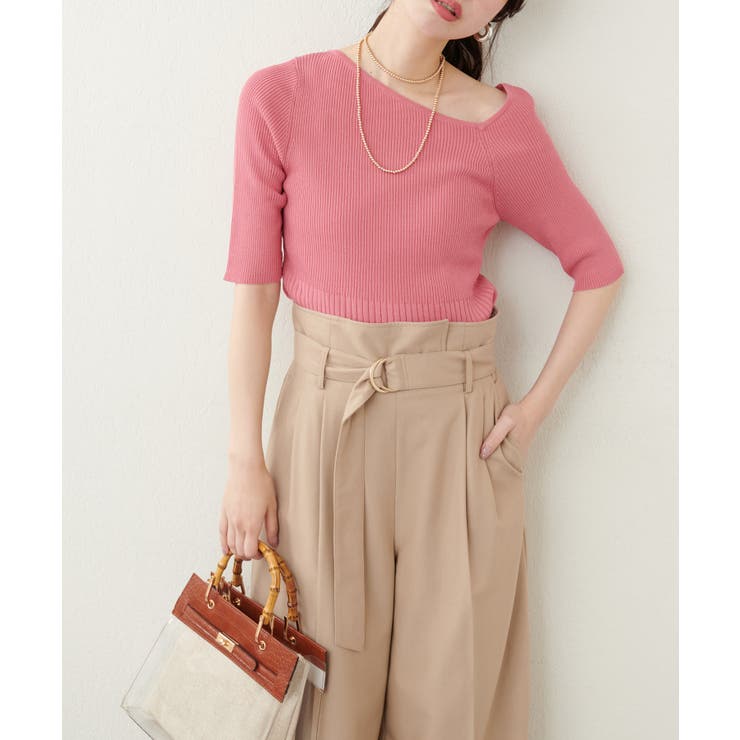 【natural couture】アシメネックリブ半袖ニット | NICE CLAUP / OLIVE des OLIVE　OUTLET | 詳細画像10 