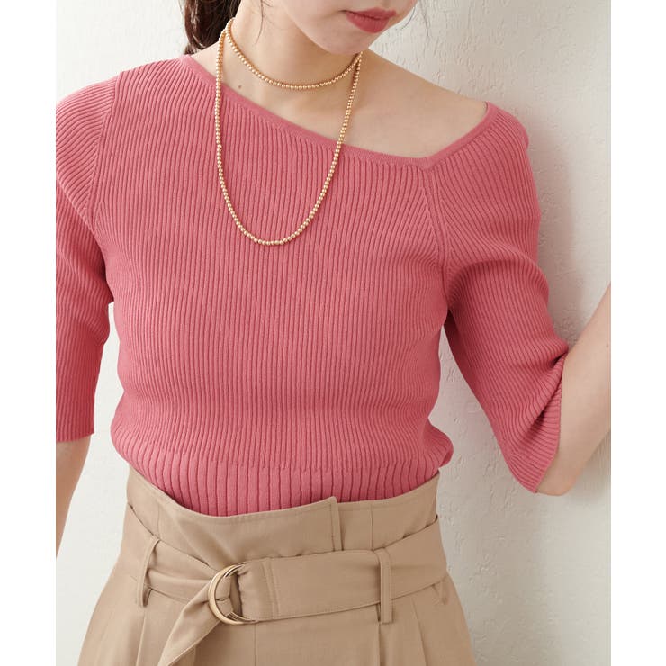 【natural couture】アシメネックリブ半袖ニット | NICE CLAUP / OLIVE des OLIVE　OUTLET | 詳細画像11 