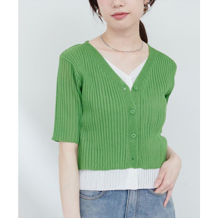 グリーン | 【natural couture】フェイクレイヤードカーデ | NICE CLAUP / OLIVE des OLIVE　OUTLET